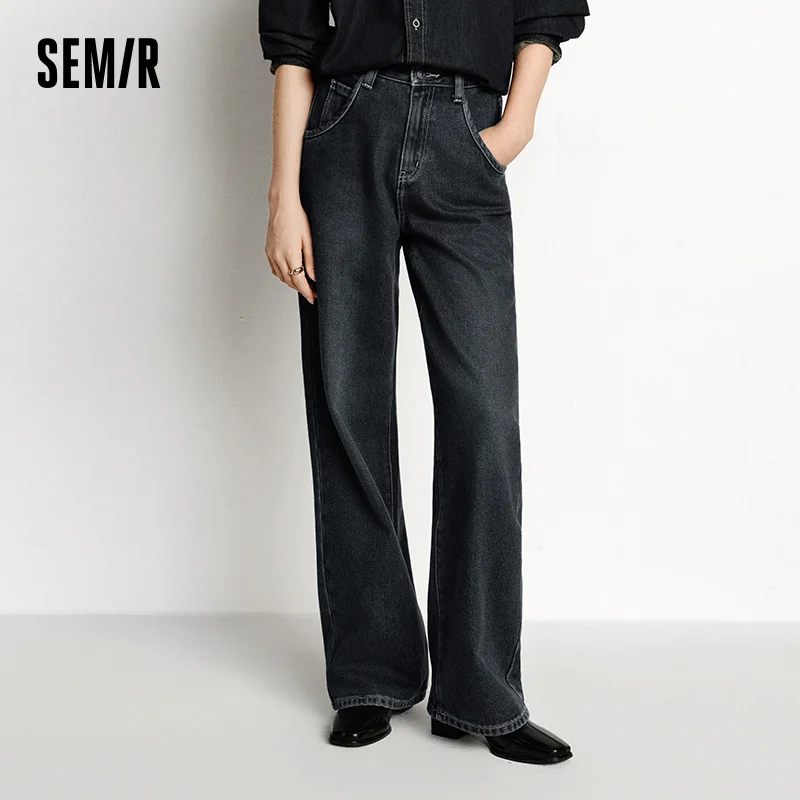 Semir Jeans Donna Gamba larga Foderato in pile Comodo Vita alta Inverno 2025 Nuovi pantaloni lunghi fino al pavimento con effetto allungamento delle gambe 1