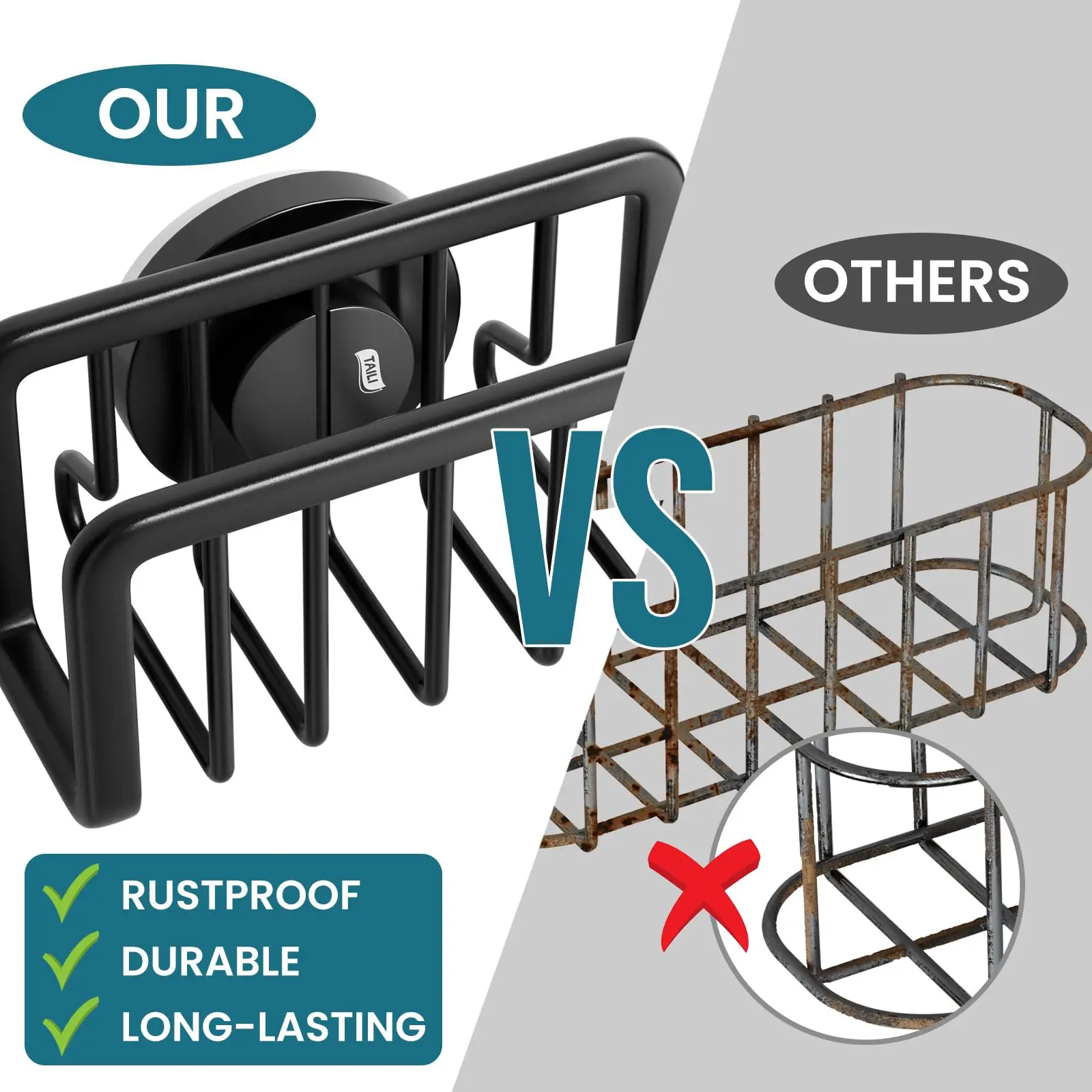 TAILI Scaffale per spugna per lavello Scaffale per scarico Scaffale per organizer per straccio con sfera in filo da cucina in acciaio inossidabile per portaoggetti da cucina 3