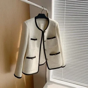 Giacca alla moda per donna corta autunno inverno nuovo top versatile in tweed 1