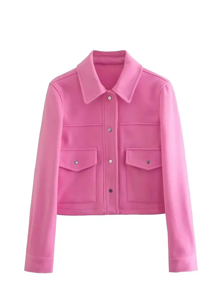 HH Giacche da donna Autunno Moda Tasche frontali solide Giacca a maniche lunghe con bottoni Cappotto capispalla casual da donna elegante 5