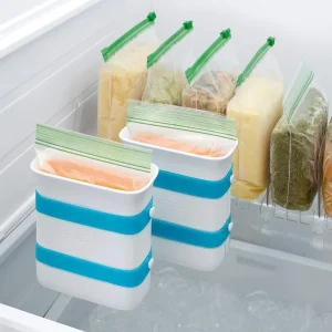 Contenitore per sacchetti per la preparazione dei pasti per congelatore, per congelare i avanzi e la zuppa, design verticale, fascia in silicone espandibile 1