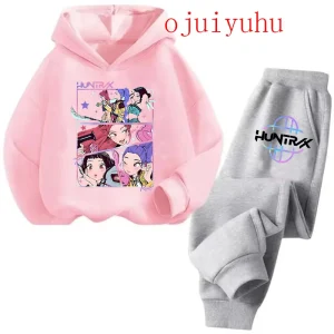 Set unisex Felpe con cappuccio per bambini Kpop Demon Hunters Felpa pullover Kawaii Anime Trucksuit Cartoon Girls Boy Abbigliamento per bambini 1