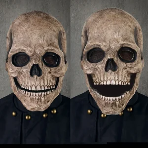 Horror Incandescente Maschera di Teschio di Halloween Occhi Verdi Teschio Maschera di Lattice Animata Mascella In Movimento Teschio Realistico Halloween Maschere a Testa Completa 1