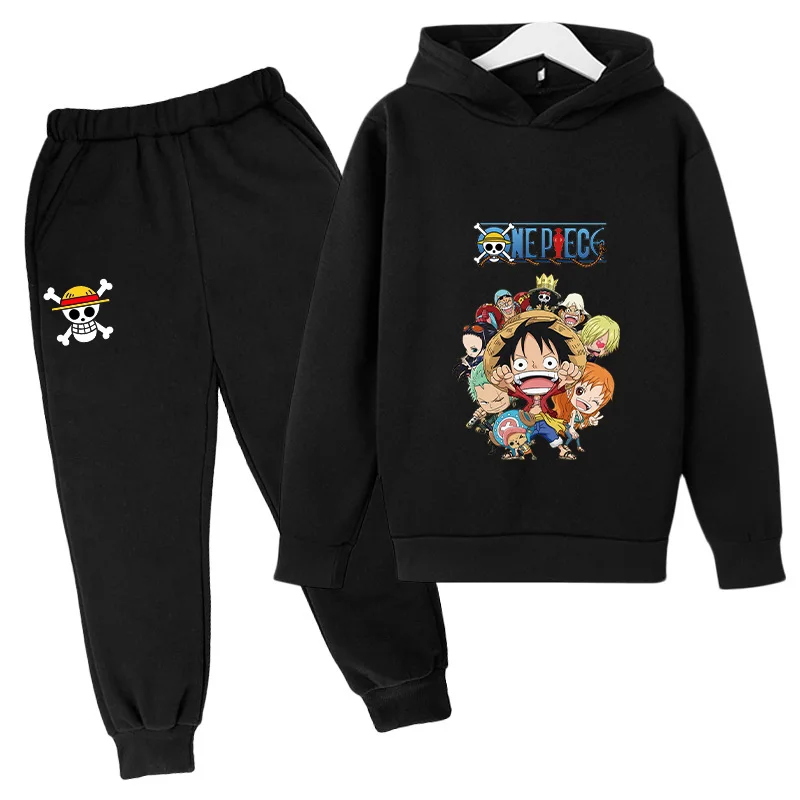 2025 Ragazzi Ragazze Casual Con Cappuccio Anime Giapponese One Piece Rufy Zoro Harajuku Felpa Con Cappuccio Pantaloni Sportivi Set con Tasche Felpa Magliette e camicette 5