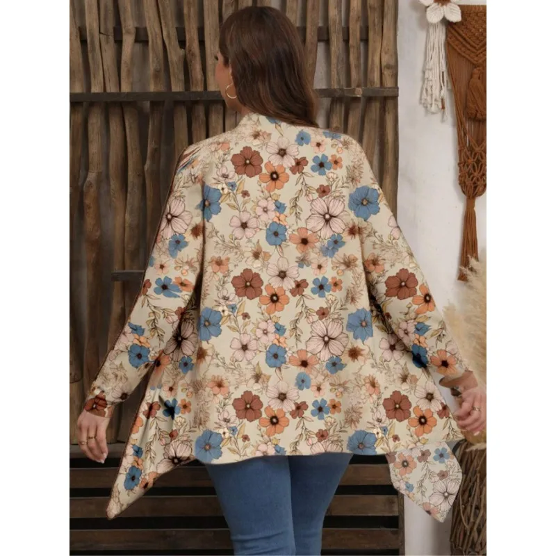Giacca cardigan autunnale casual da donna a maniche lunghe con stampa floreale alla moda taglie forti 1XL-5XL 3