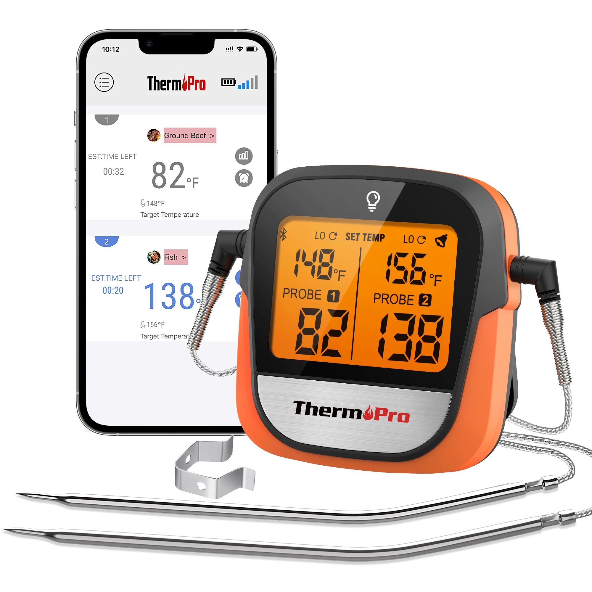 ThermoPro TP902 APP per telefono connesso Bluetooth Wireless 135M Doppie sonde Retroilluminazione Termometro digitale per carne per cucina Cucina 1