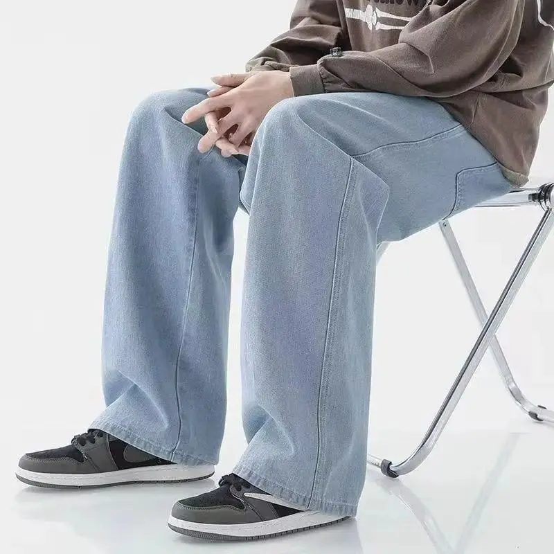2025 autunno e inverno stile coreano jeans a gamba dritta moda uomo versatile pantaloni larghi sottili da uomo lavati retrò 2