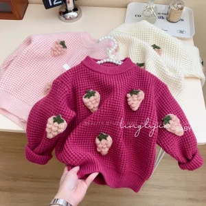 Autunno inverno nuove ragazze Cardigan lavorato a maglia cappotto fragola stampa girocollo maglione camicia fondo per bambini 2-6Y giacca calda lavorata a maglia 1