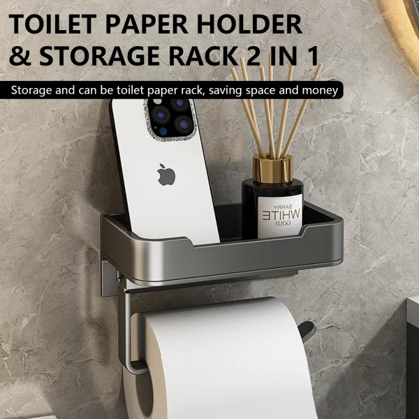 Portarotolo per carta igienica Spazio in alluminio montato a parete Portarotolo per carta igienica nera Accessori per il bagno Scaffale per decorazioni hardware 2