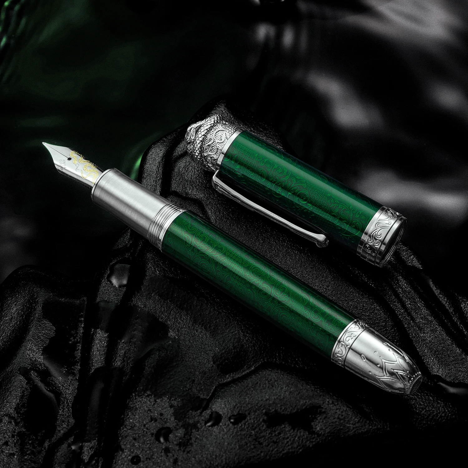 Penna stilografica a pistone Hongdian N25 Pennino EF/F, penna regalo per scrittura limitata anno serpente 2025 blu/verde 1