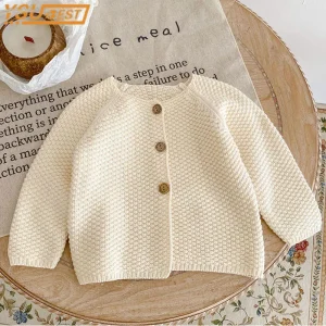 Primavera autunno neonate cappotto di colore solido neonate Cardigan lavorato a maglia dolce neonate maniche lunghe Cardigan lavorato a maglia 1