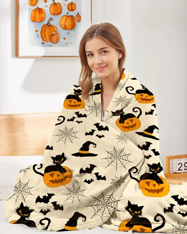1PC Halloween Coperta da tiro Zucca Teschio Pipistrelli Fantasma Gatti neri Coperta sottile Regali per divano letto Auto Casa Campeggio per tutte le stagioni 3