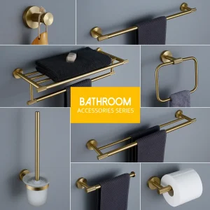 Set di accessori per il bagno Kit in ottone zigrinato oro spazzolato Anello portasciugamani Porta accappatoio Porta carta Anello portasciugamani Scopino 1