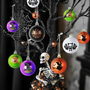 Halloween 6 cm 16 pezzi palline spettrali elettrolitiche dipinte che si illuminano al buio scheletro scuro zucca decorazione set albero appeso festa 1