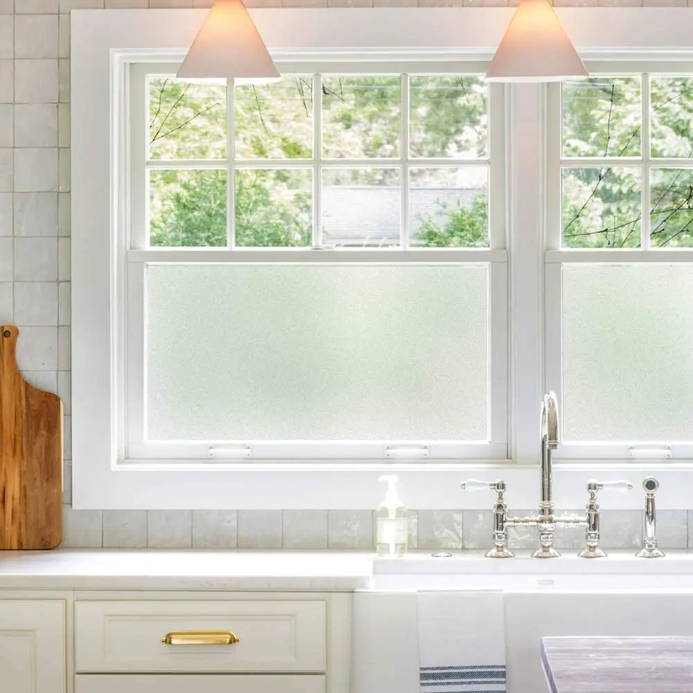 Pellicola per finestre bianca opaca Privacy Copertura in vetro smerigliato per il controllo del calore per la casa Adesivo per porta autoadesivo opaco per il bagno 6