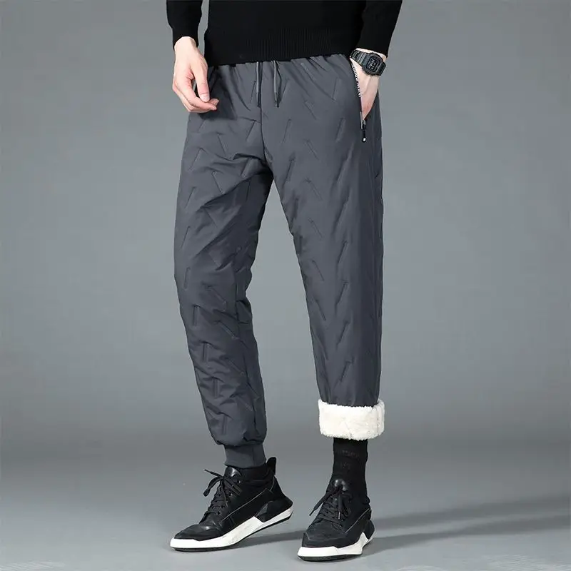 Felpa invernale da uomo Pantaloni sportivi in pile spesso peluche Pantaloni termici in lana d'agnello Pantaloni casual Pantaloni in cotone caldo antivento impermeabili 2