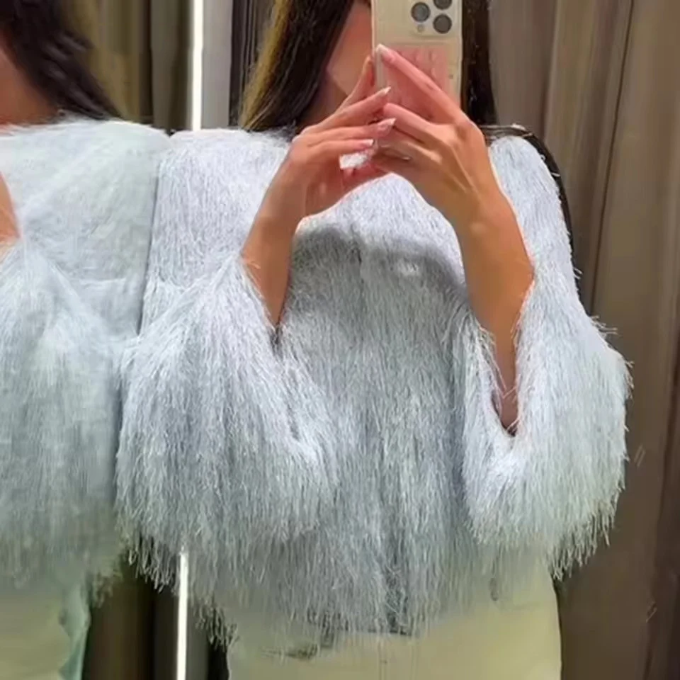 Cappotti corti con decorazione nappa Giacche con maniche da polso alla moda da donna per donna 2025 Capispalla casual da donna elegante da ufficio 3