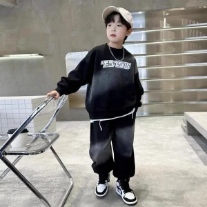 Felpa stampata Set Bambini Autunno Inverno Abbigliamento Ragazzi Completo Ragazzo Uomo Set per bambini Abbigliamento Completo da esterno Top Bottom Bambino 1