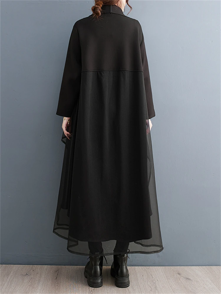 Trench da donna oversize con colletto rovesciato 2025 Nuovo cardigan capispalla moda autunno inverno casual allentato patchwork vintage 2