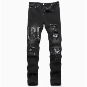 Jeans ricamati stile coreano alla moda Pantaloni elasticizzati slim fit a vita alta da uomo Pantaloni casual transfrontalieri alla moda con piedi piccoli 1