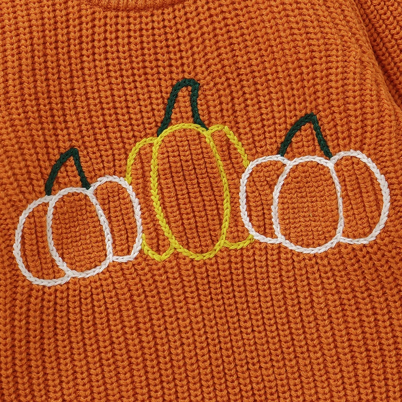 Arancione Zucca di Halloween Lavorato a maglia Neonati maschi Maglioni Vestiti Inverno Neonato Maglieria Pullover Top 1-3Y Abbigliamento per bambini 4
