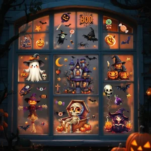 Vendita calda Fantasmi Fantasmi Testa di zucca Pipistrello Adesivi in vetro Halloween Horror Window Art - Adesivi riutilizzabili per un'atmosfera raccapricciante 1