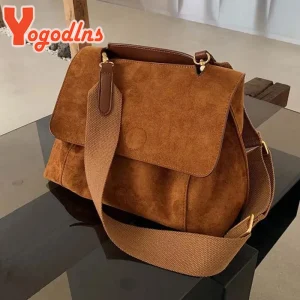 Yogodlns Borsa a tracolla in pile autunno inverno Borsa a tracolla in pelle smerigliata femminile Borsa a tracolla retrò Borsa a tracolla di grande capacità 1