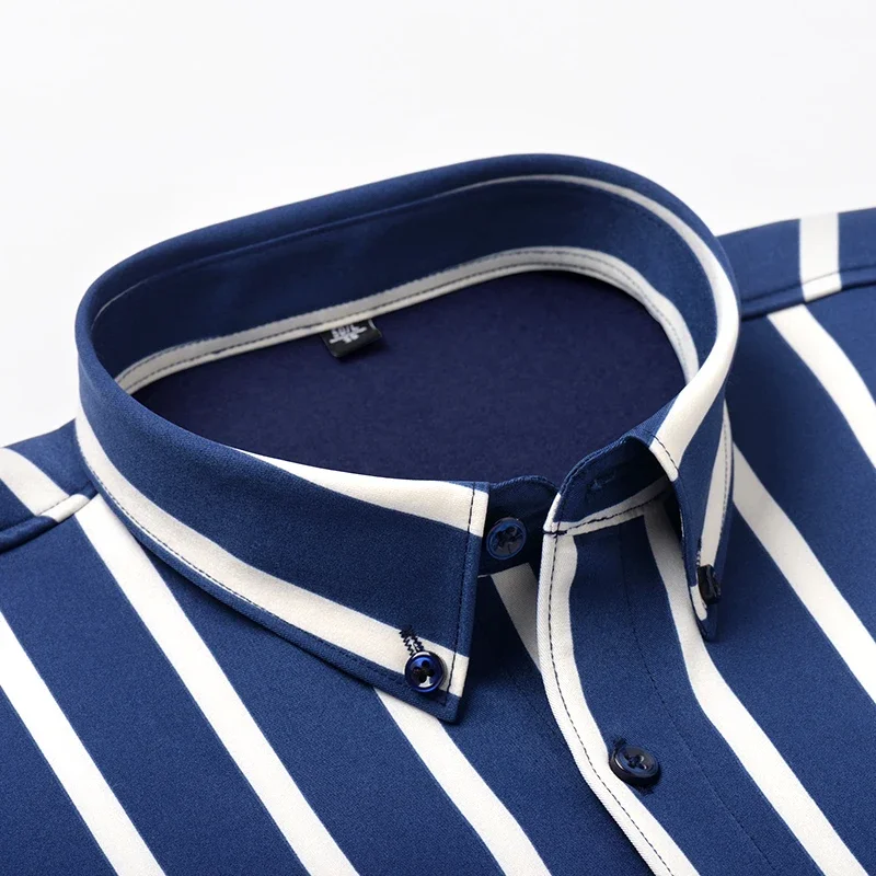 2025 Camicia da uomo nuova più velluto ispessimento moda business casual camicia a maniche lunghe S-4XL camicia invernale a righe calde per uomo 2