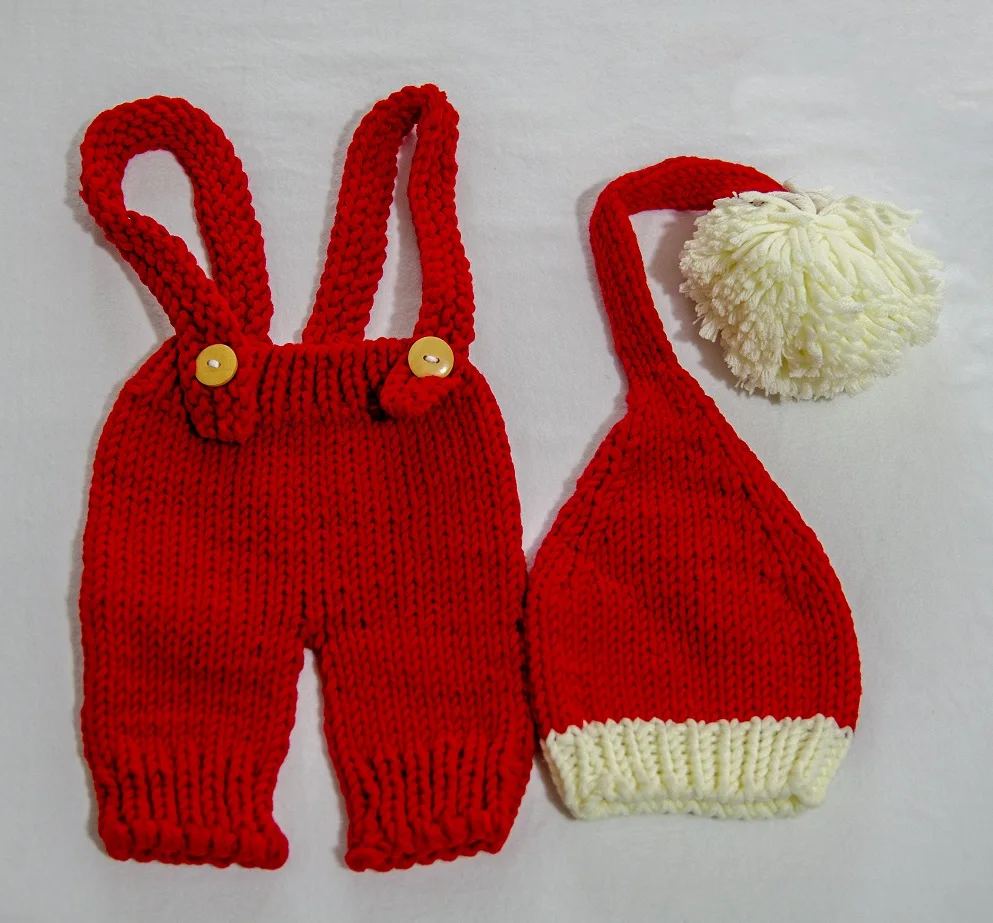 Puntelli per fotografia neonato Cappello Abito natalizio Lavorato a maglia Babbo Natale Pompon all'uncinetto Pagliaccetto per neonato Tuta Servizio fotografico Studio 5