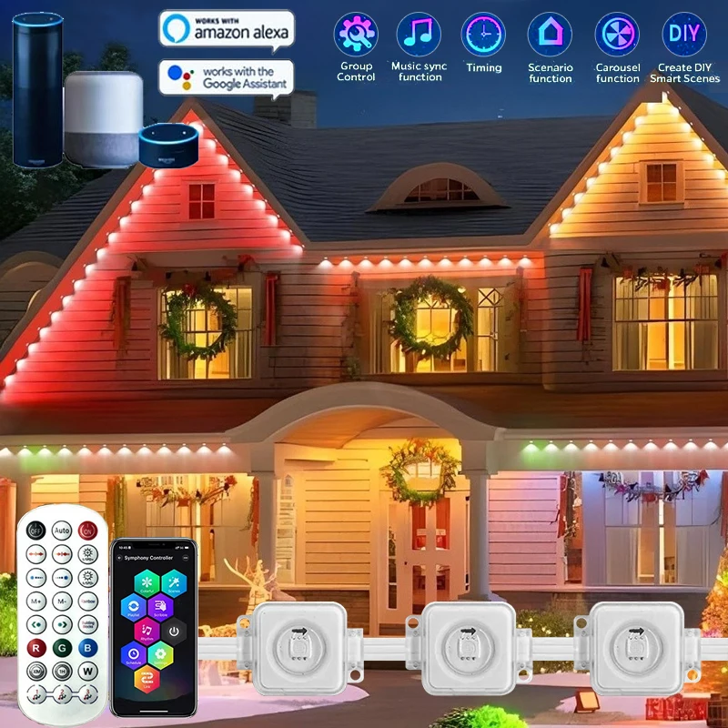 Luci esterne permanenti con app e telecomando RGB Smart Eaves Lampada LED IP67 Impermeabile Controllo vocale Sincronizzazione musicale Festa di festa fai-da-te 1