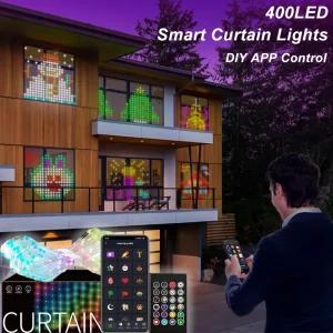 Luci per tende intelligenti fai-da-te Controllo app RGB Stringa LED Luce fata impermeabile Spina USB Modello di testo per decorazioni per la stanza delle feste 1