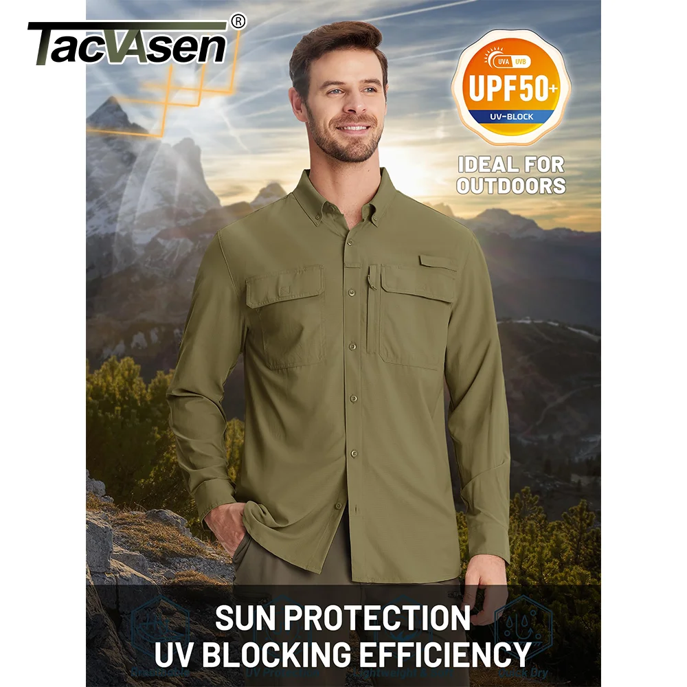 TACVASEN UPF 50 + magliette da pesca con protezione solare camicie da uomo a maniche lunghe ad asciugatura rapida Mesh camicie da lavoro traspiranti da trekking 3