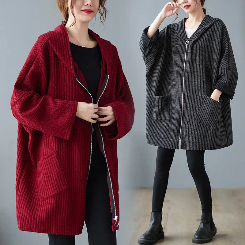 Taglie forti Autentico 2024 Autunno/Inverno Taglie forti Abbigliamento da donna Vintage Artistico Peluche Dimagrante Giacca con cappuccio versatile per M... 2