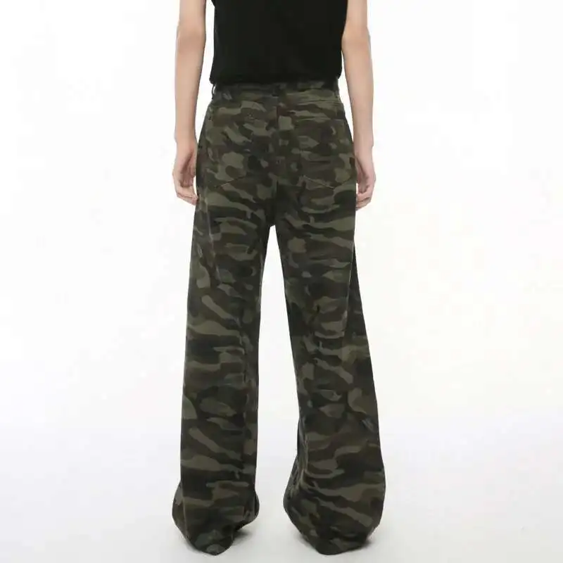 IEFB Jeans da uomo mimetici vintage Moda lavata Pantaloni casual in denim a gamba larga Autunno Inverno Pantaloni maschili larghi Vecchio blu 9C354 4