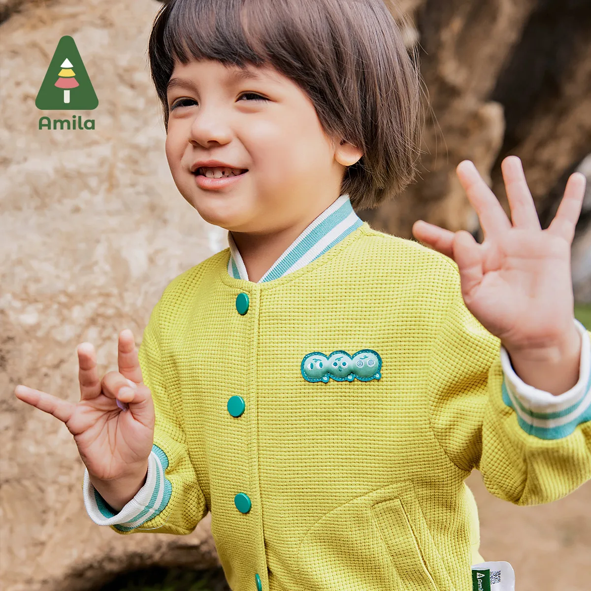 Amila Giacca da baseball per bambini 2024 Autunno Nuovi ragazzi Super Soft Waffle Texture Colore a contrasto Caldo logo ricamato Giacca per bambini 4