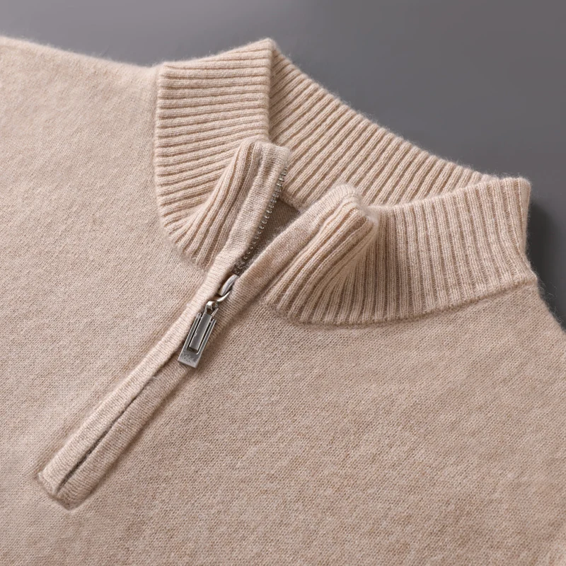 100% capra cashmere uomo maglione con collo a lupetto pullover con cerniera autunno inverno spesso classico solido maglieria allentata vestiti coreani da uomo 3