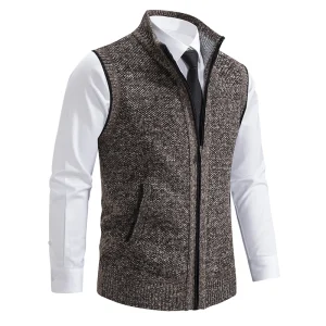 Gilet maschile cardigan senza maniche giacche in maglia uomo moda casual veterani capispalla marchio di lusso abbigliamento uomo gilet marrone 1