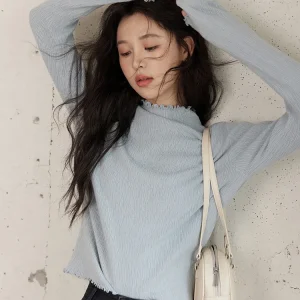 MISHOW Fondo Maglione lavorato a maglia Donna Bordo arricciato Collo alto Manica lunga 2025 Inverno Solido Sottile Sottile Interno Top MXD48Z0850 1