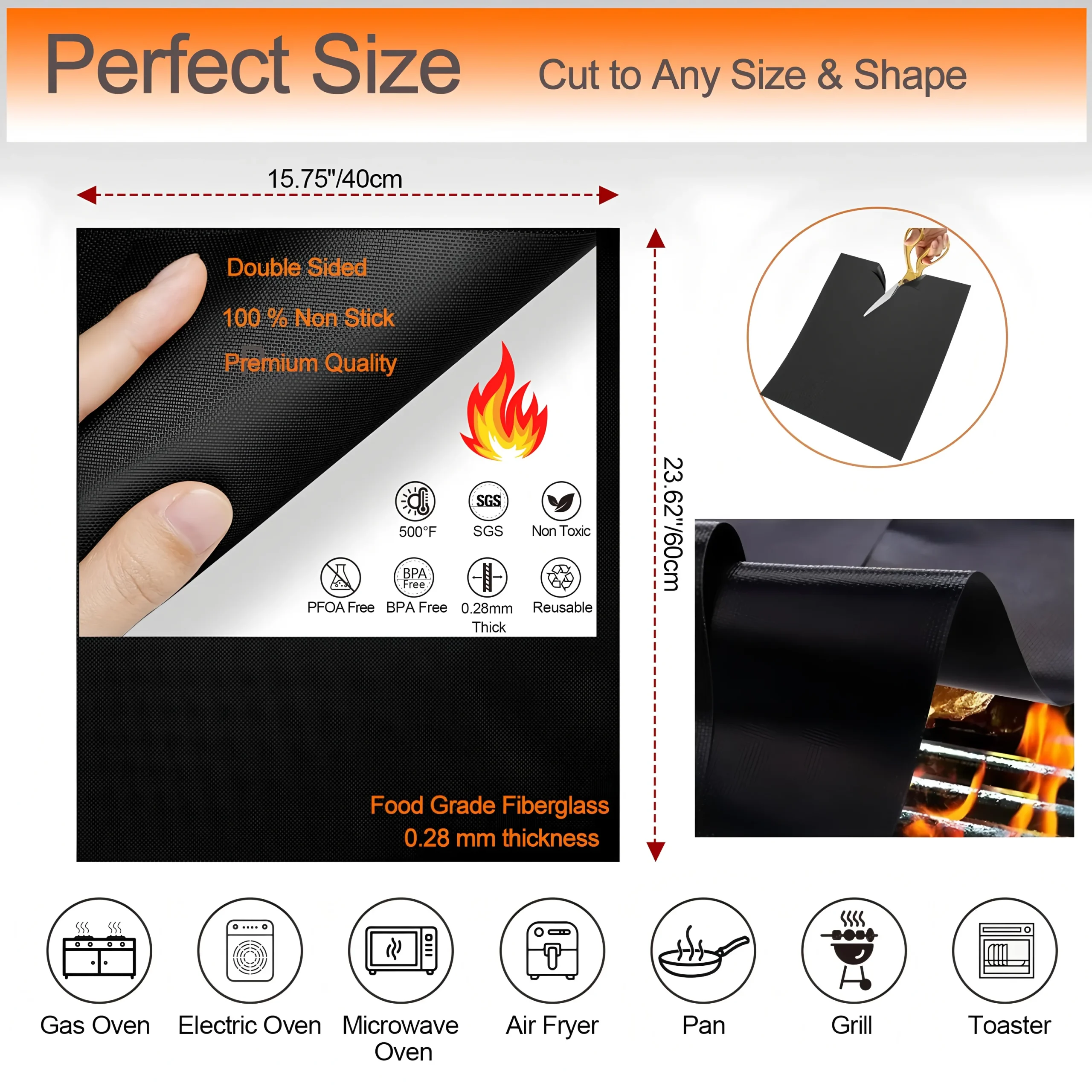 Fodere inferiori per forno Tappetini per barbecue antiaderenti Fodera per tostapane da cucina riutilizzabile Friggitrice ad aria Carta da forno resistente al calore 2