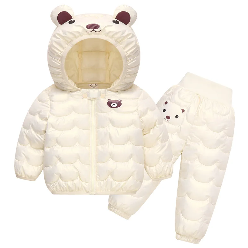 2023 nuovo Set invernale per bambini piumino per ragazzi e ragazze cartone animato orso cappotto con cappuccio + pantaloni Baby Snow addensato Set caldo 0-5Y 4