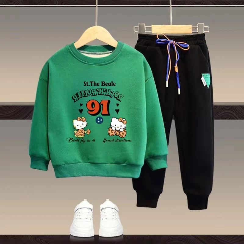 Sanrio Baby Girl Clothes Set Autunno Kid Cute Hello Kitty Felpe Pullover Top e pantaloni 2 pezzi Completo Bambini Ragazzi Tute 3