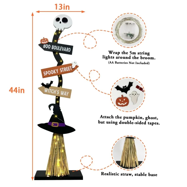 Halloween Grand Event incandescente strega scopa casa decorazione esterna puntelli da giardino per feste in giardino spettrale incandescente decorativo 3