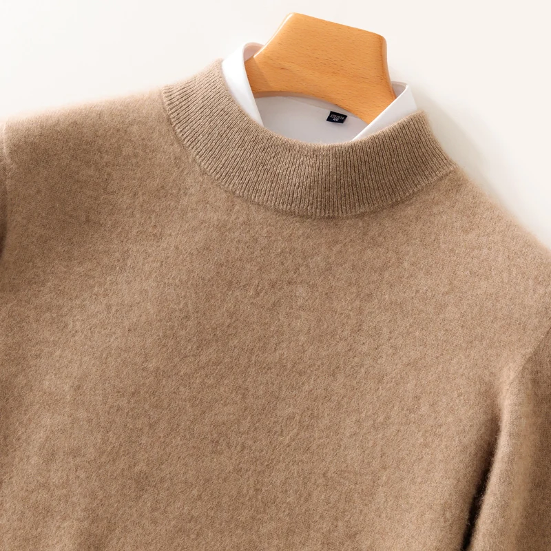Autunno/Inverno nuovo maglione pullover di lana camicia di cashmere camicia da uomo con fondo lavorato a maglia allentato a maniche lunghe con collo semi-alto 3