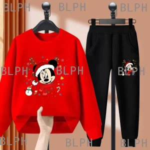 L'atmosfera natalizia si sente bene! Set maglione autunnale e invernale con colletto tondo per bambini Disney Red Top 1