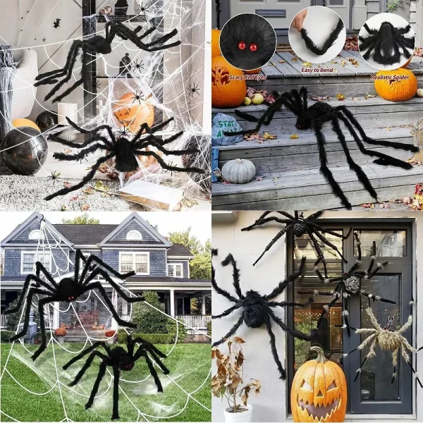 1/3 pezzi gigante ragno di peluche nero decorazioni di Halloween all'aperto spaventosi grandi ragni festa di Halloween bar casa stregata oggetti di scena horror 3