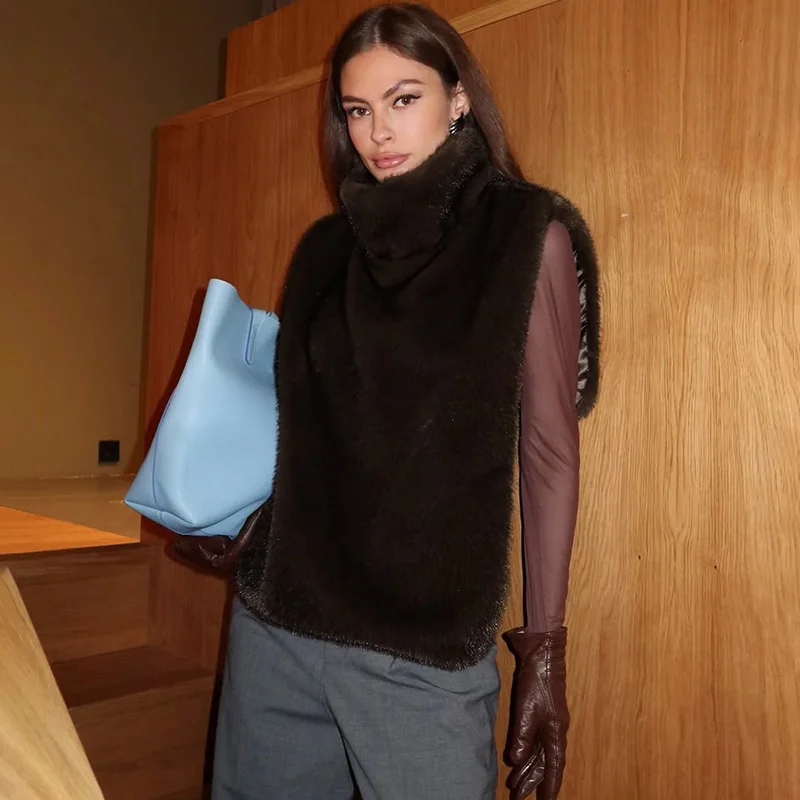 Ticketsx Giacca da donna in gilet di lana Moda nuova giacca da gilet invernale calda senza maniche solida Giacca da strada femminile casual vintage 3