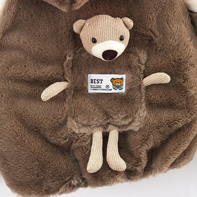 Giacca di pelliccia finta per neonati Patchwork cappotti con cappuccio spessi in velluto a doppia faccia autunno inverno tenere in caldo capispalla per bambini di 1-5 anni 6