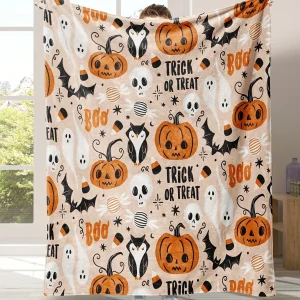 1pc Halloween Element Print coperta di flanella Bat Pumpkin Ghost Owl Pattern Throw coperta Nap Travel Sofa Bed Office Room Decor 1