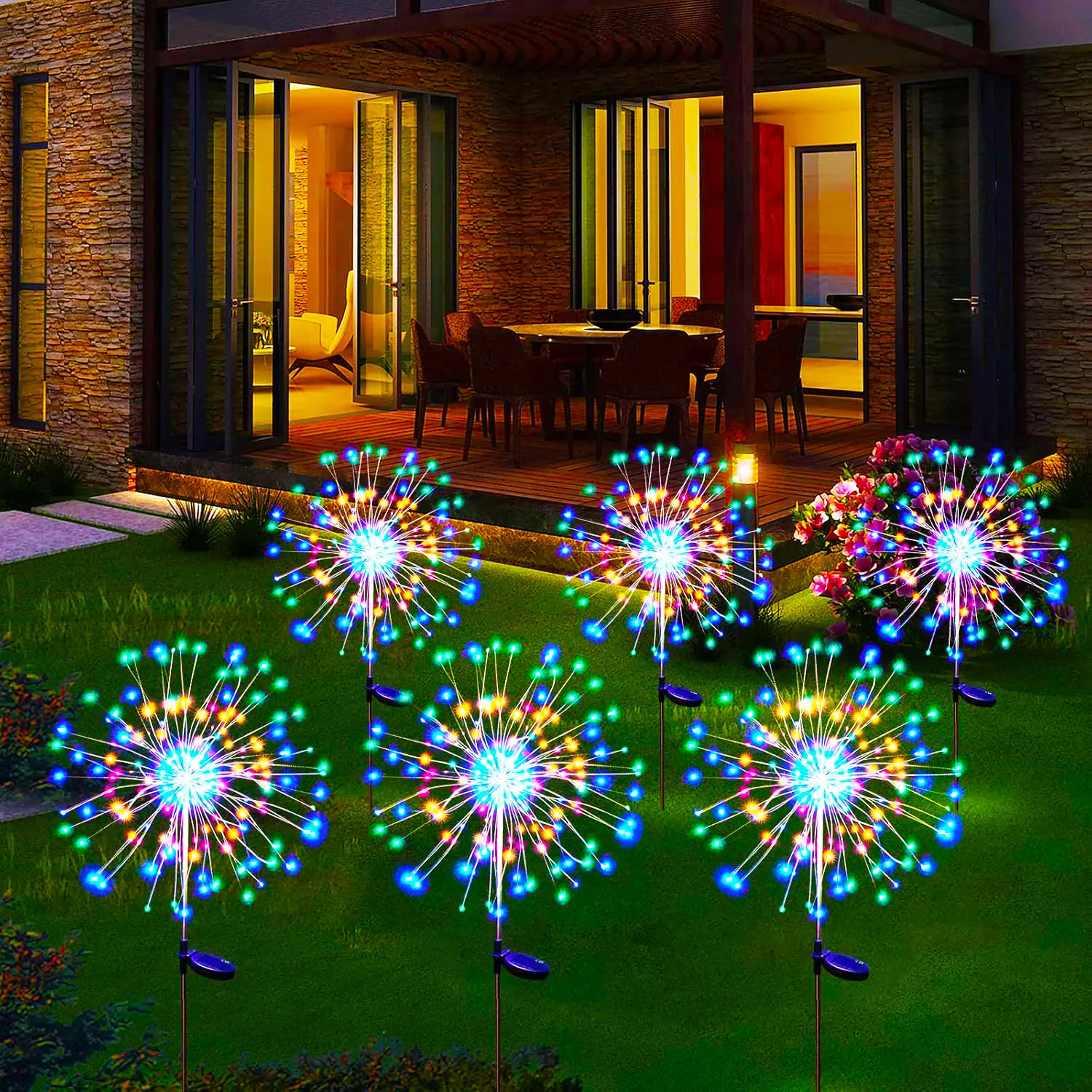 Luci solari da giardino a LED Luci solari impermeabili per fuochi d'artificio fai da te per esterni Lampada da terra Prato Cortile Percorso Patio Deocoration 4