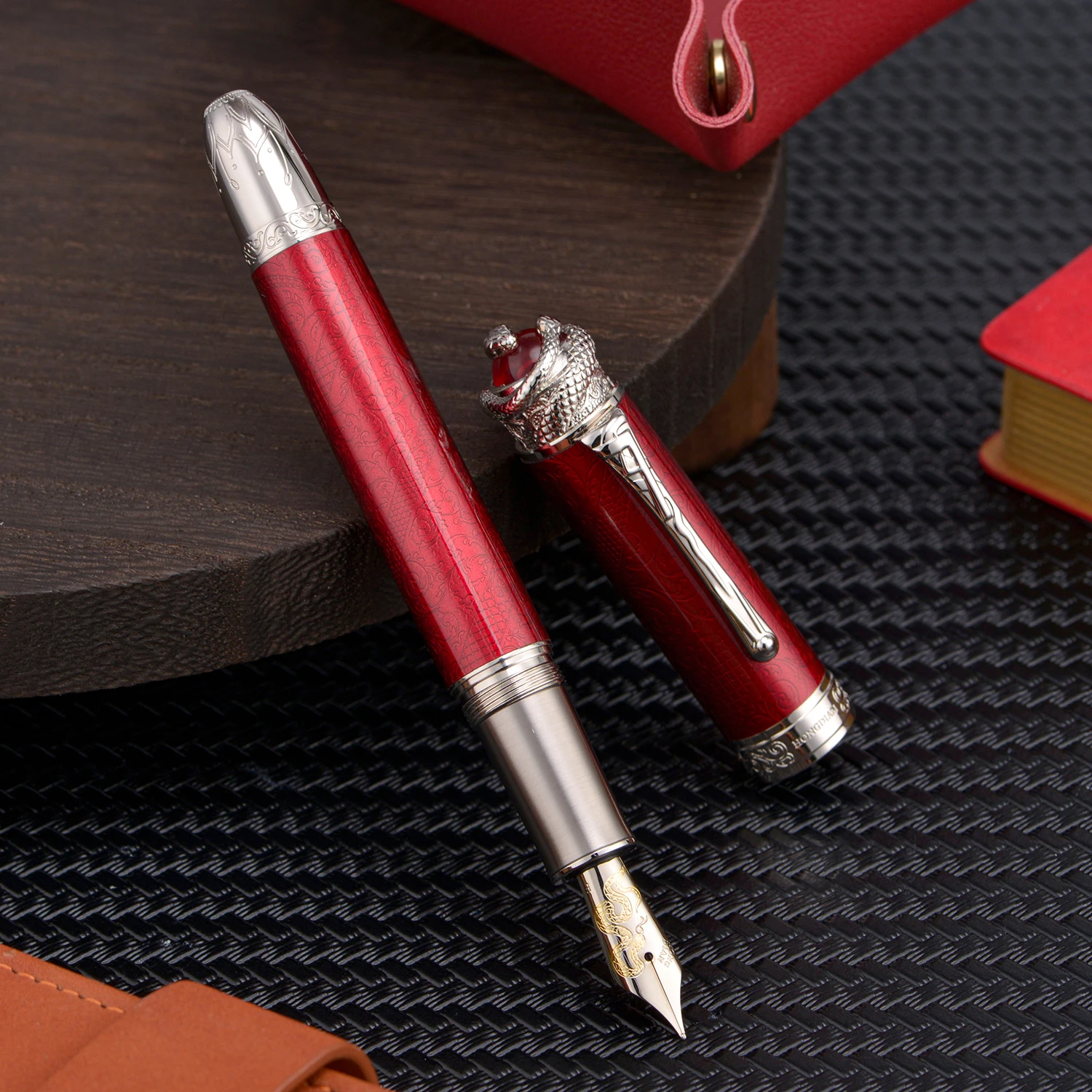 Penna stilografica a pistone Hongdian N25 Pennino EF/F, penna regalo per scrittura limitata anno serpente 2025 blu/verde 6